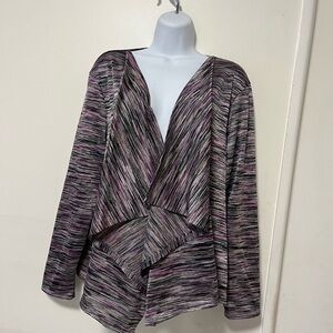 Aqua Blues Purple/Black Striped Open Hanging Cardigan.